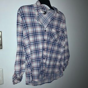 Red,white,and blue flannel.